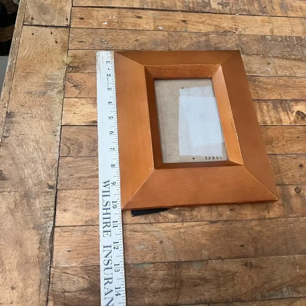 Honey Brown Wood Picture Frame Holds 4 x 5 Photos Thick Borders